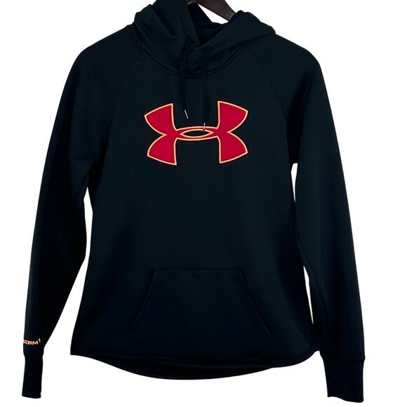 Under Armour Storm1 Loose Fit Cold Gear Hoodie Size Small Black Pink Orange - Picture 1 of 5